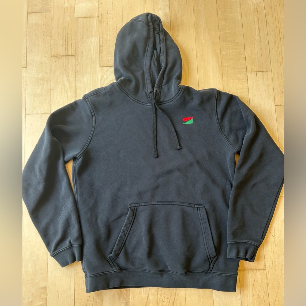 Nike Men’s Black Hooded Sweatshirt with Red/Green Swoosh Logo - Size Medium